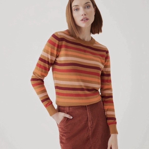 NWT Pact 100% Organic Cotton Classic Fine Knit Crew Neck Stripe Pullover Sweater - Picture 10 of 11